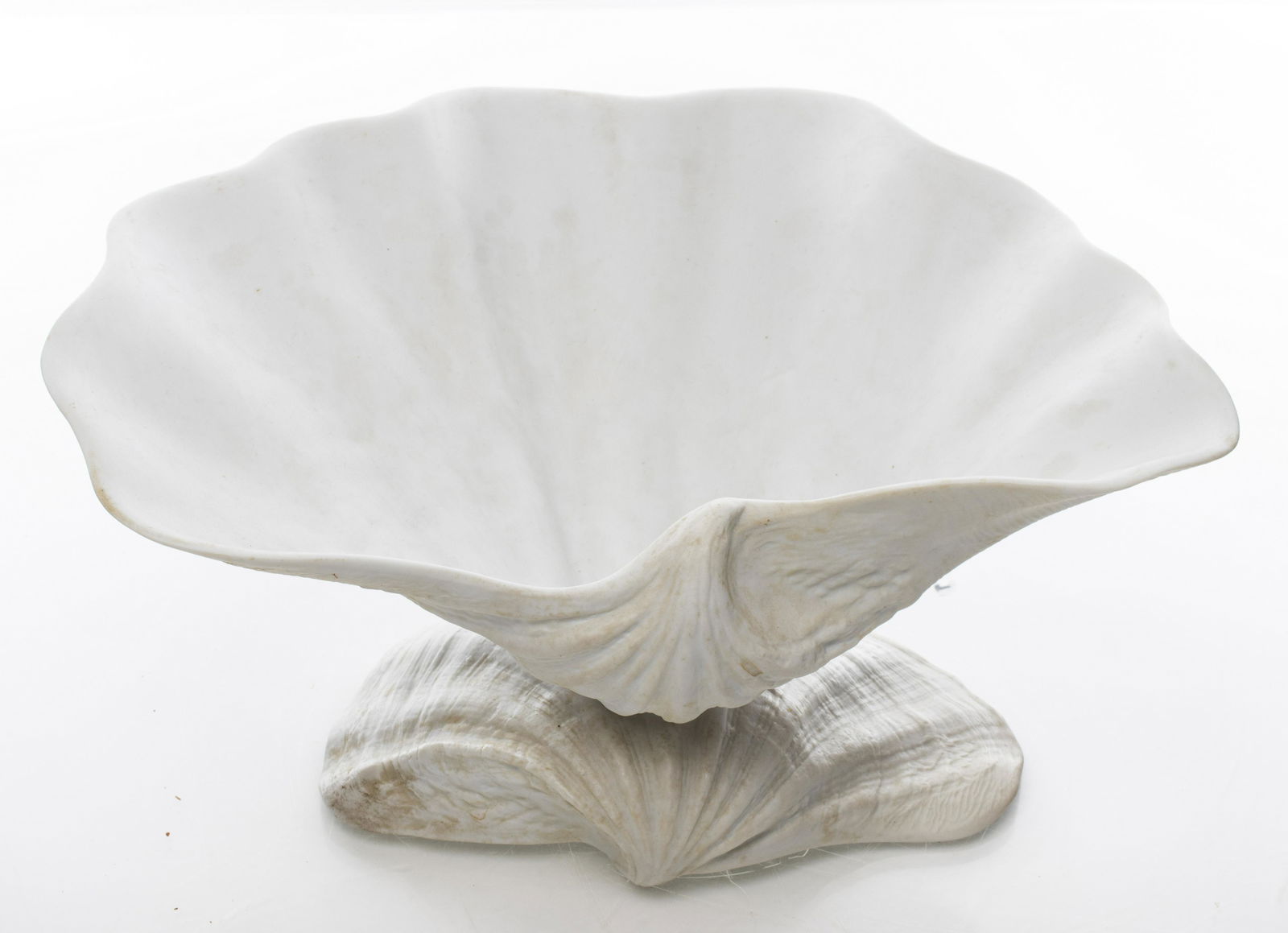 Bisque Ceramic Double Clam Shell Motif Bowl (1 of 7)