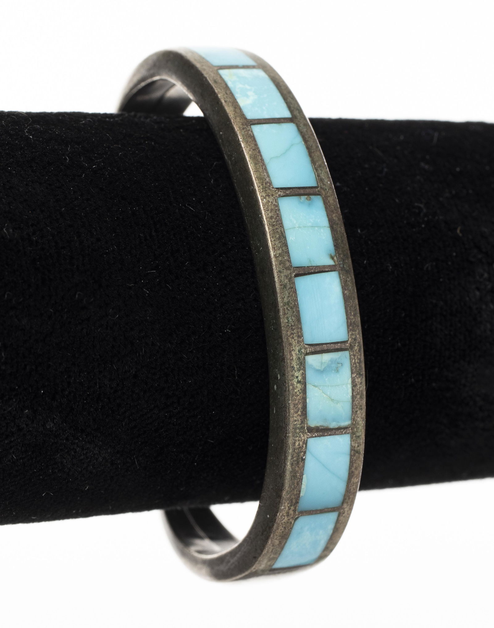 Native American Silver Turquoise Inlay Bracelet (1 of 6)