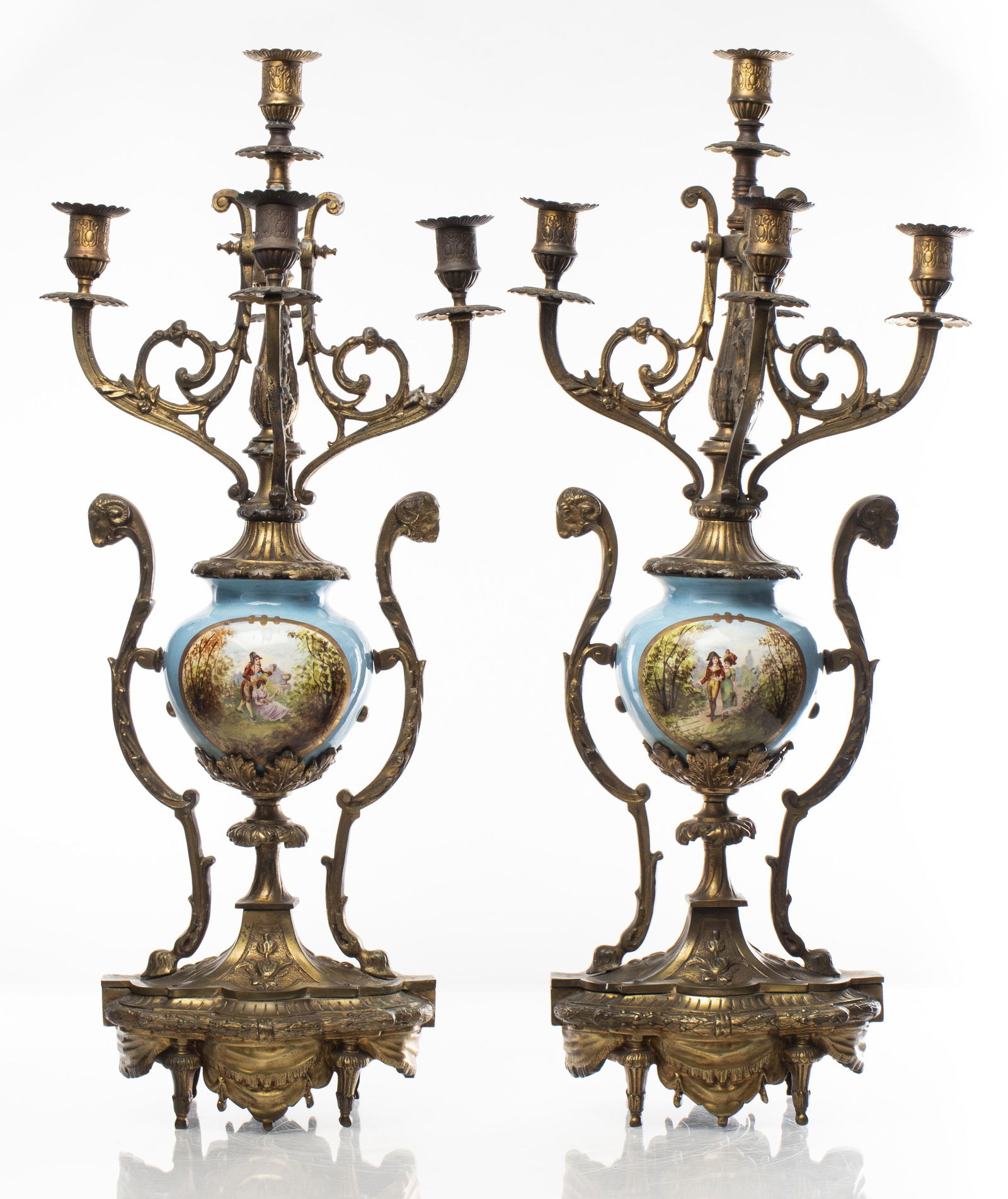 Rococo Revival Gilt Bronze And Porcelain Lamps, Pr (1 of 7)