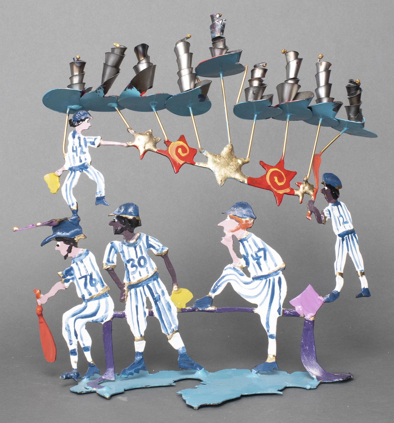 Israeli Judaica Metal Folk Art Baseball Menorah (1 of 3)