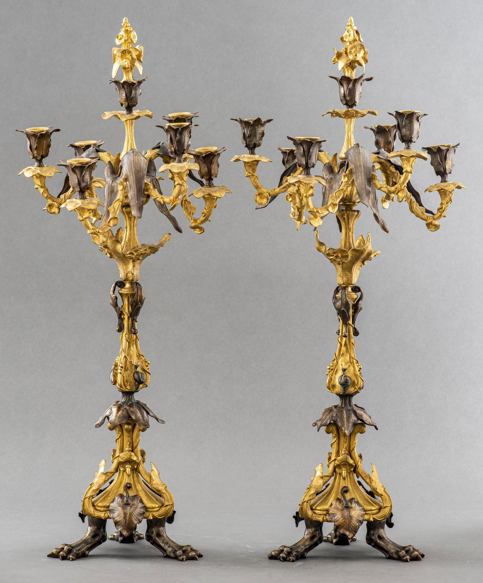 French Art Nouveau Gilt Bronze Candelabra, Pair (1 of 7)