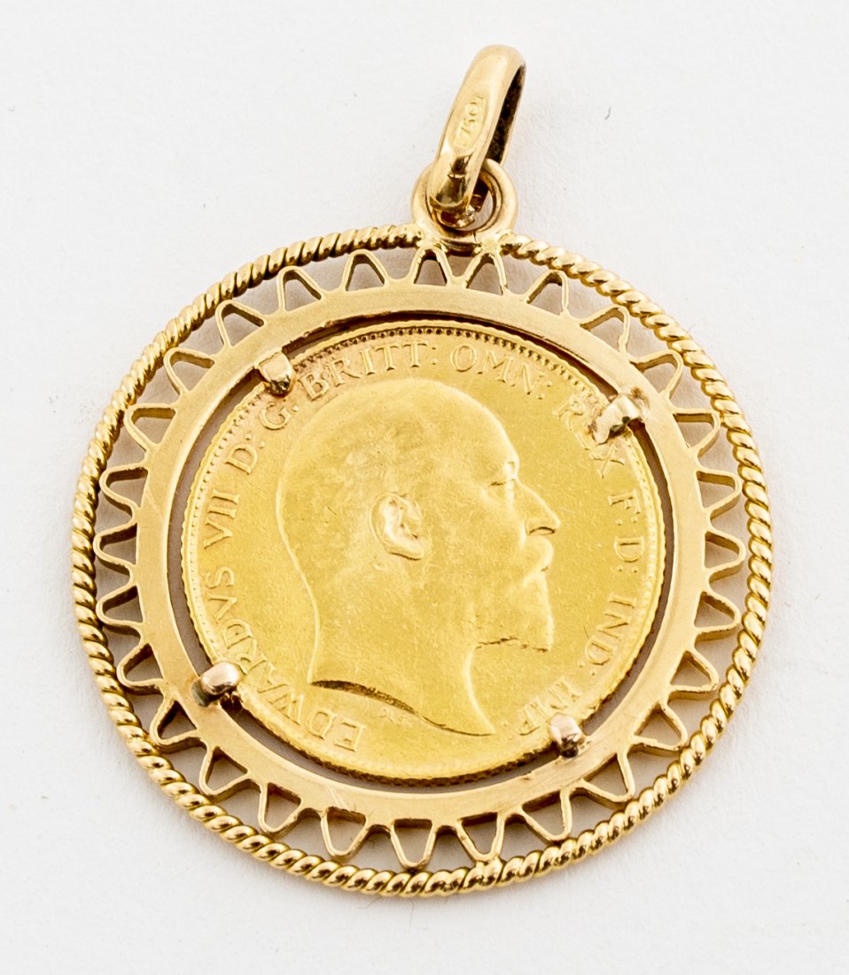 English 1908 22K Sovereign Gold Coin 18K Pendant (1 of 6)