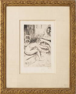 Louis Legrand "La Pediculture" Drypoint Etching: Louis Legrand (French, 1863-1951), "La Pediculture," drypoint with etching, c. 1905, edition 36 / 65, signed lower right, published by Gustave Pellet with his monogram stamp in red lower right, bearin