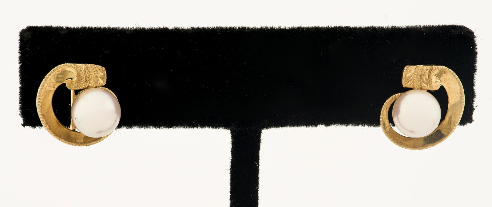 14K Yellow Gold Cultured Pearl Scroll Earrings (1 of 5)