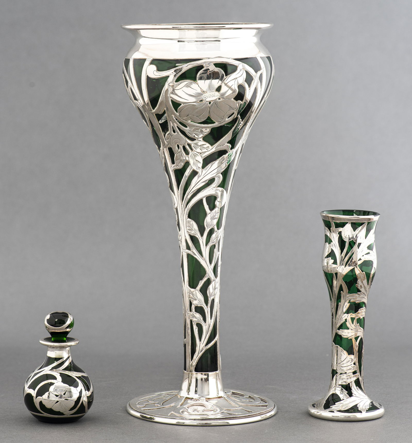 Alvin Mfg Art Nouveau Silver Overlay Vases (1 of 7)