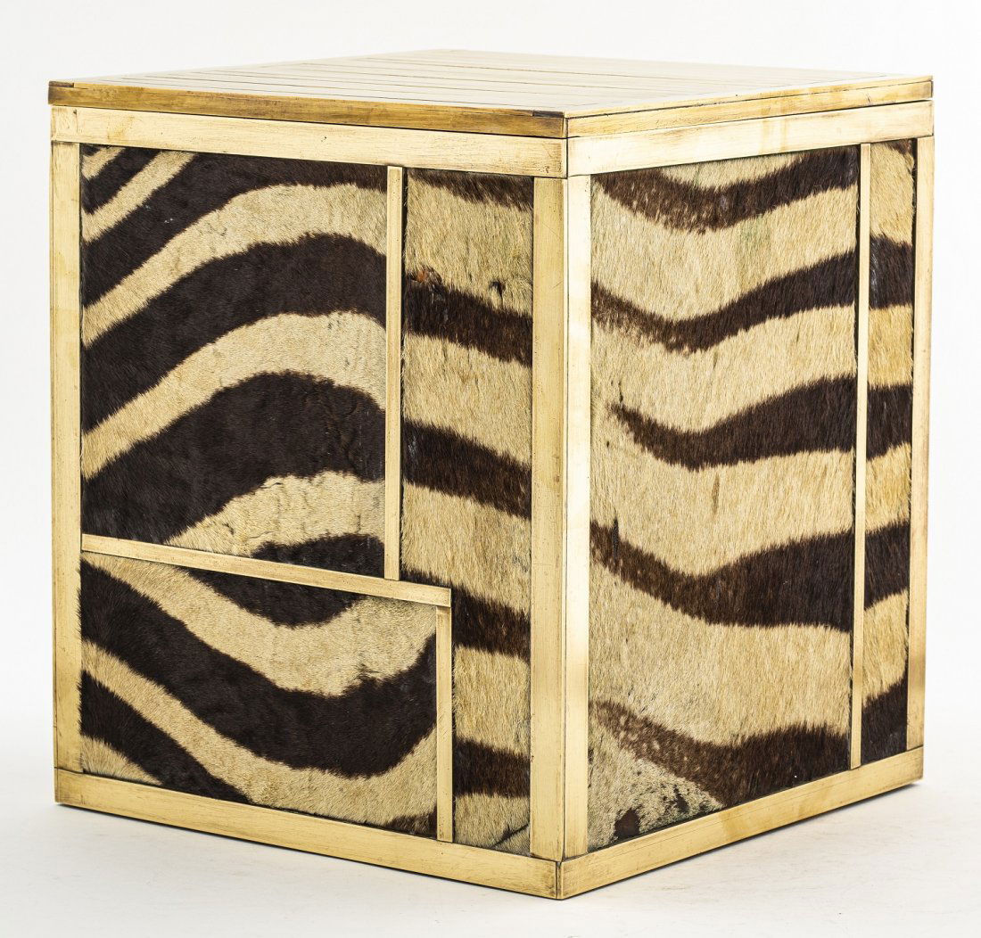 Modern Brass & Zebra Skin Pedestal Cube / Stool (1 of 14)