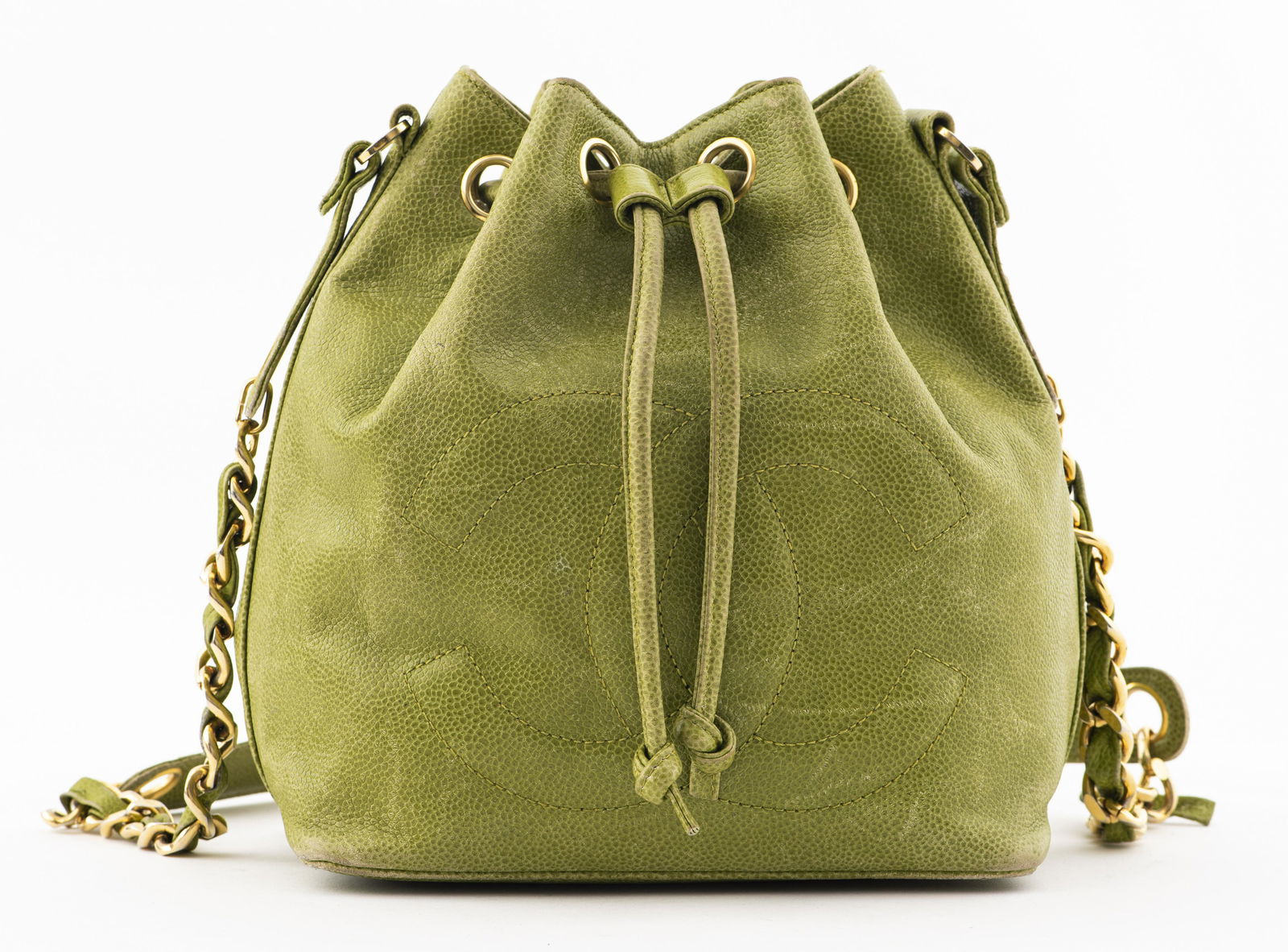 Chanel Green Caviar Leather Bucket Handbag (1 of 9)