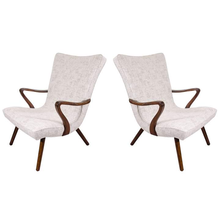 Scandinavian Modern Chairs w High Wing Backs, Pr (1 of 4)