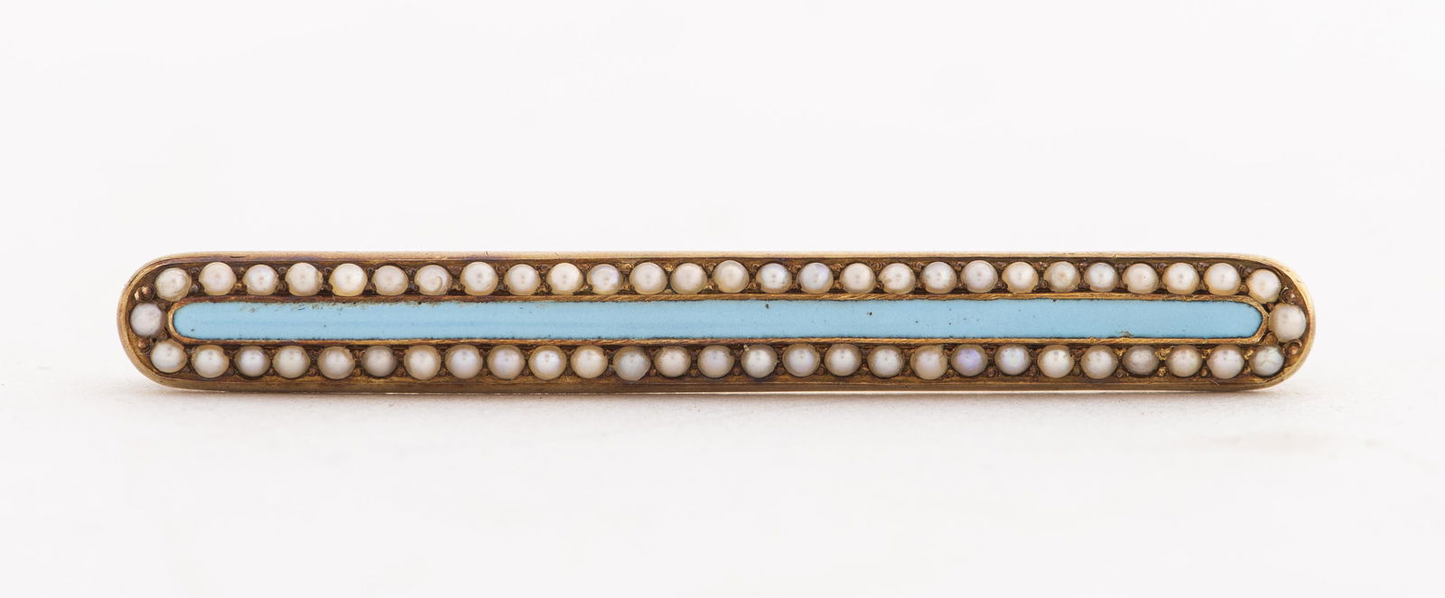 Victorian 14K Gold Seed Pearl Enamel Bar Brooch (1 of 4)