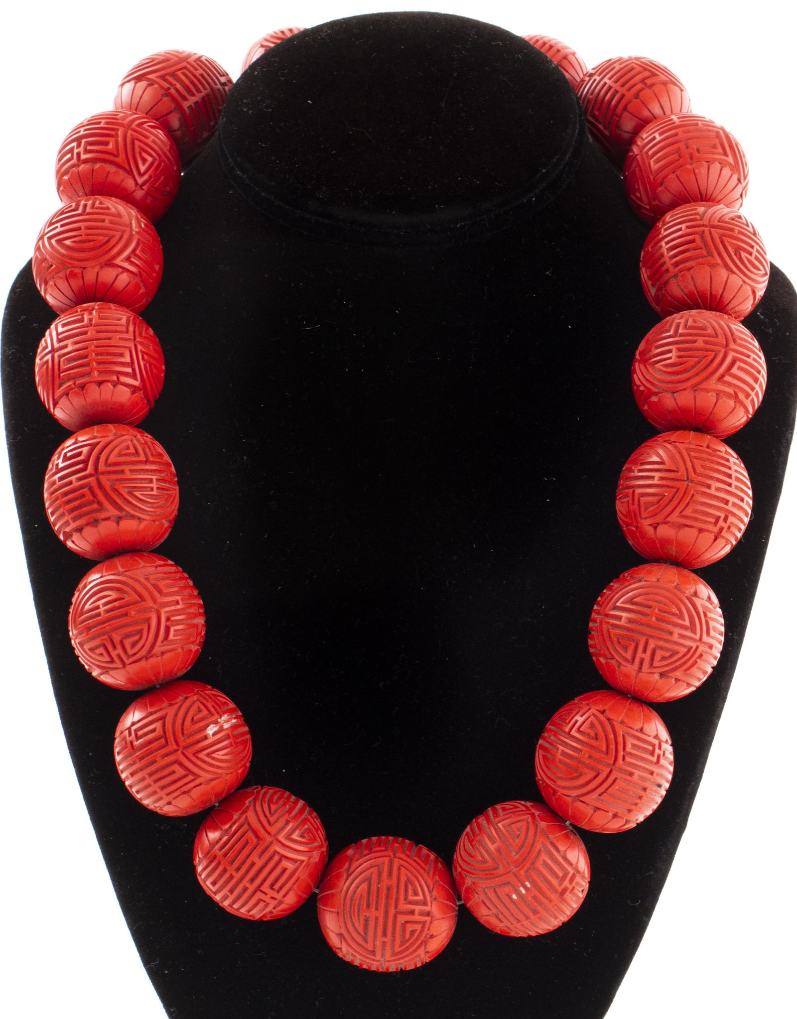 Chinese Carved Cinnabar Lacquer Bead Necklace (1 of 4)