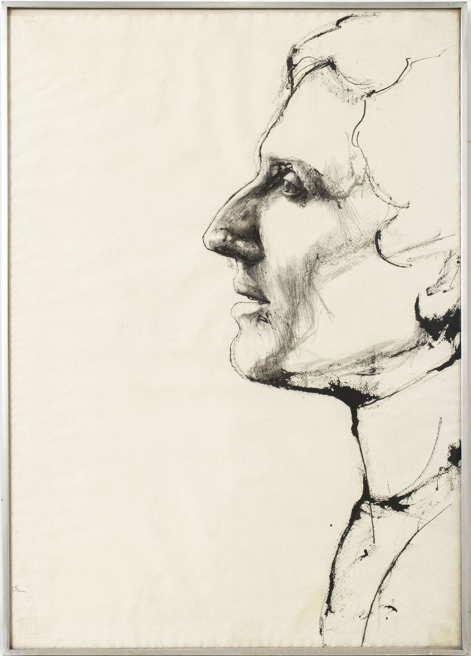Charles Wells "Man in Profile" Ink on Paper (1 of 8)