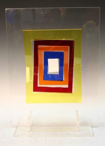 Janklow Acrylic Geometric Kinetic Op Art Sculpture: Geometric standing sculpture by Leonard Janklow (American, 1919-2006), acrylic, American, 1972; signed Len Janklow 72 near base. Dimensions: 24-3/4"H x 18"W x 9"D