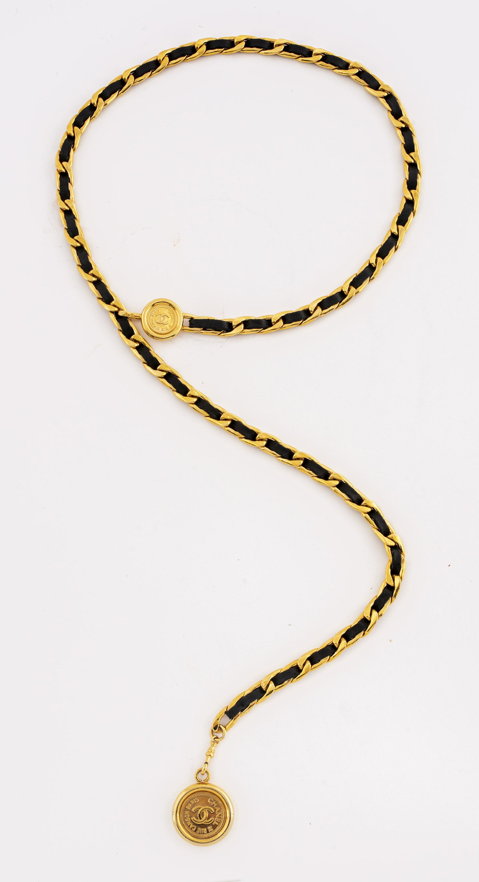 Chanel Gold-Tone Link and Black Leather Belt (1 of 5)