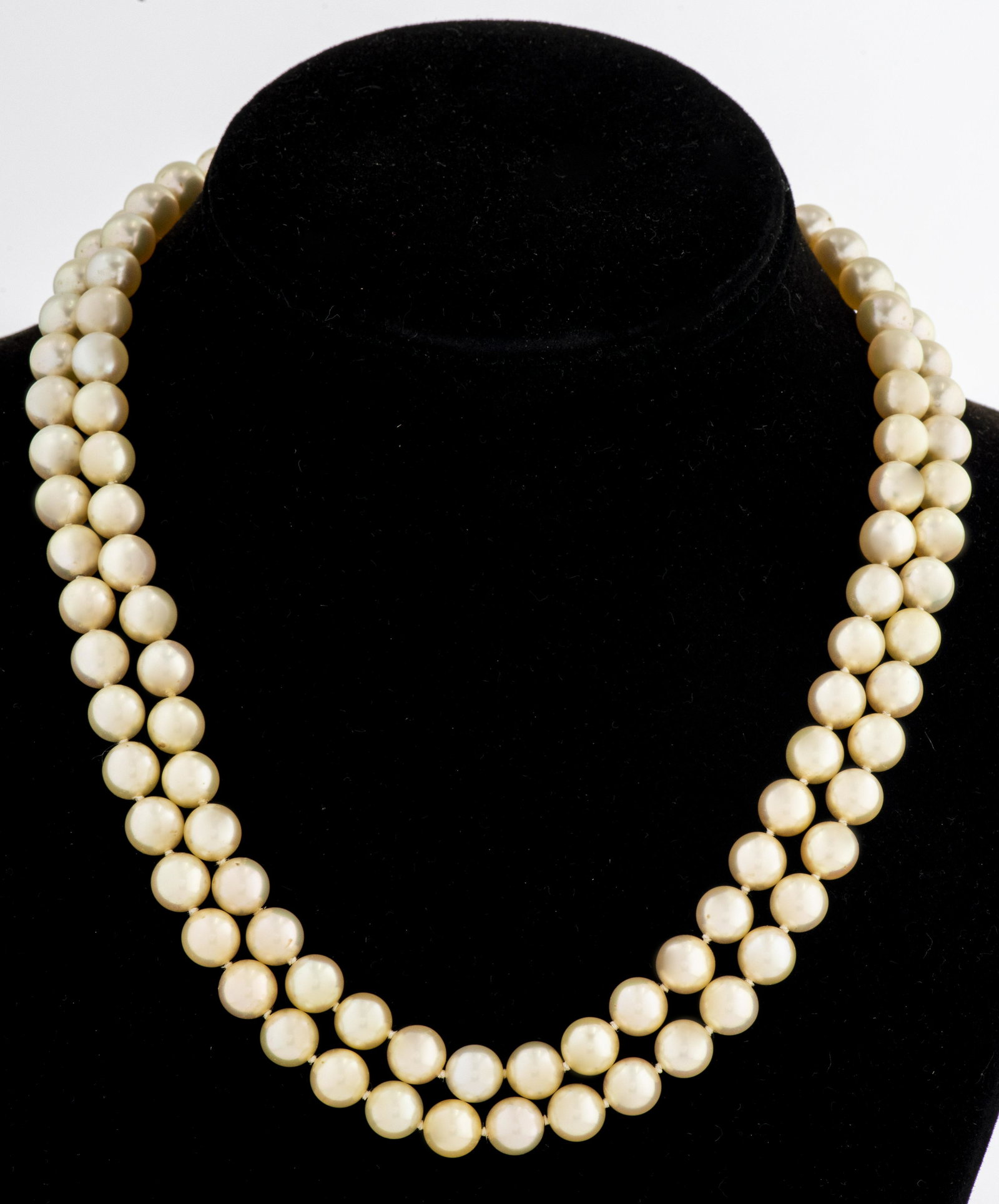 14K Gold Diamond Clasp Double Stand Pearl Necklace (1 of 5)