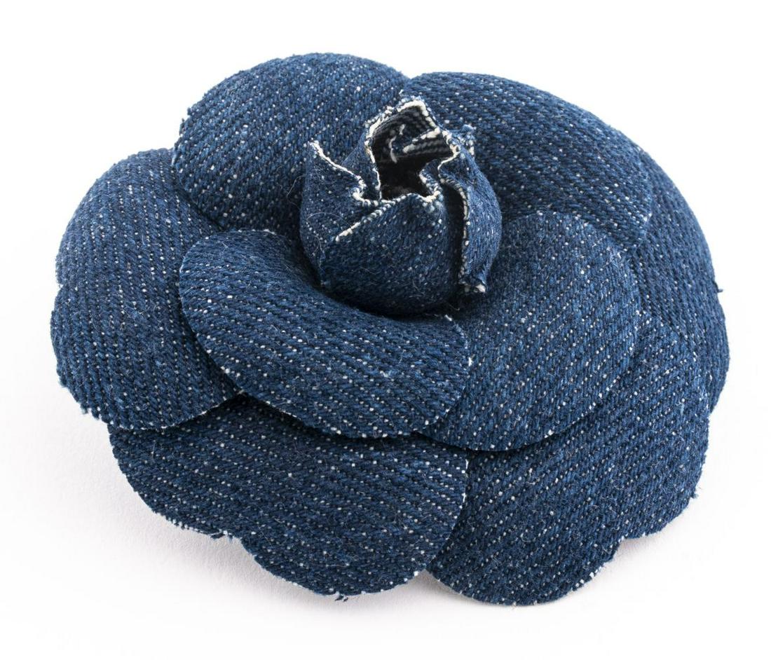 Vintage Chanel Denim Camellia Flower Brooch (1 of 4)