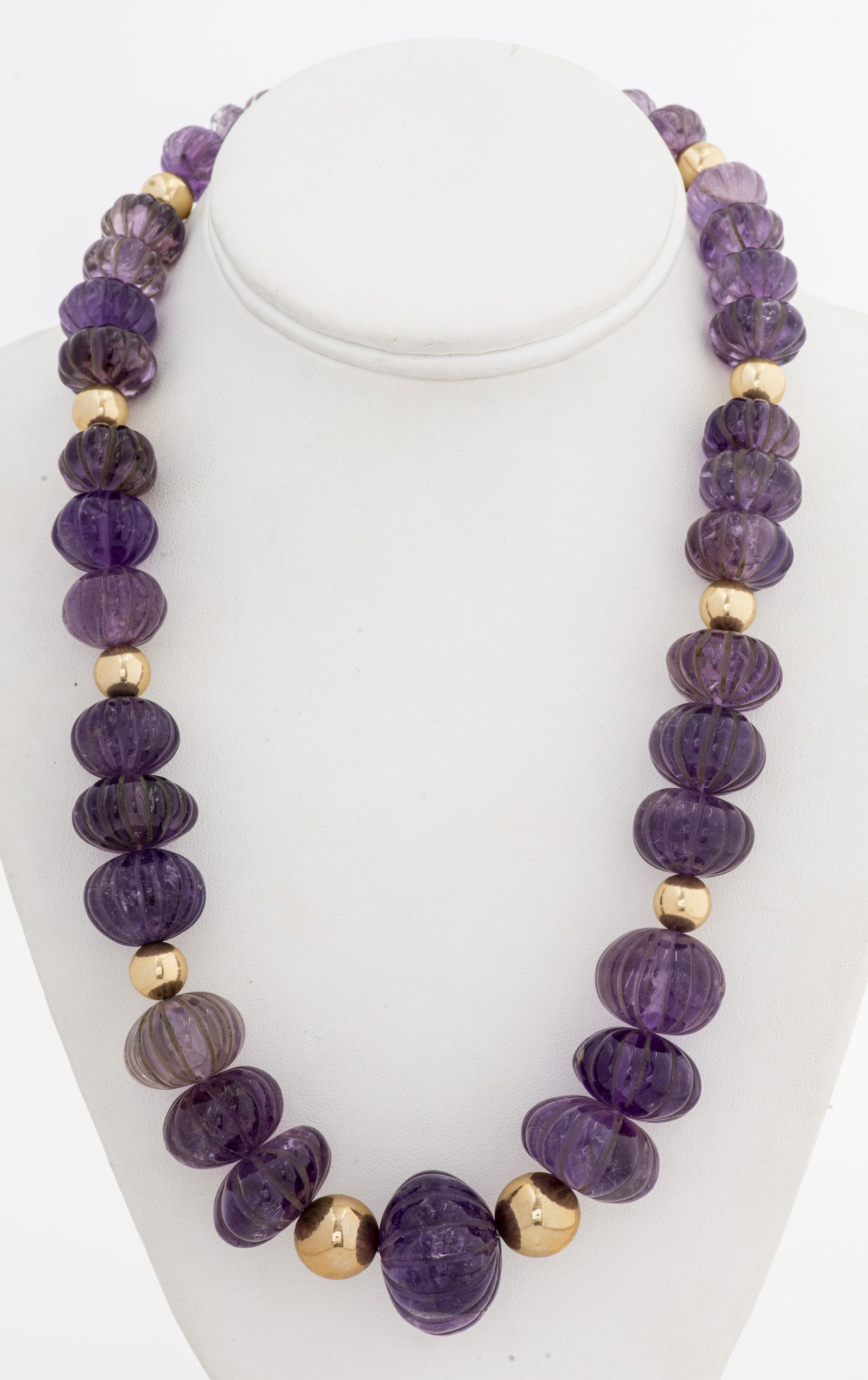 Carved Graduated Amethyst Beaded Necklace (1 of 4)
