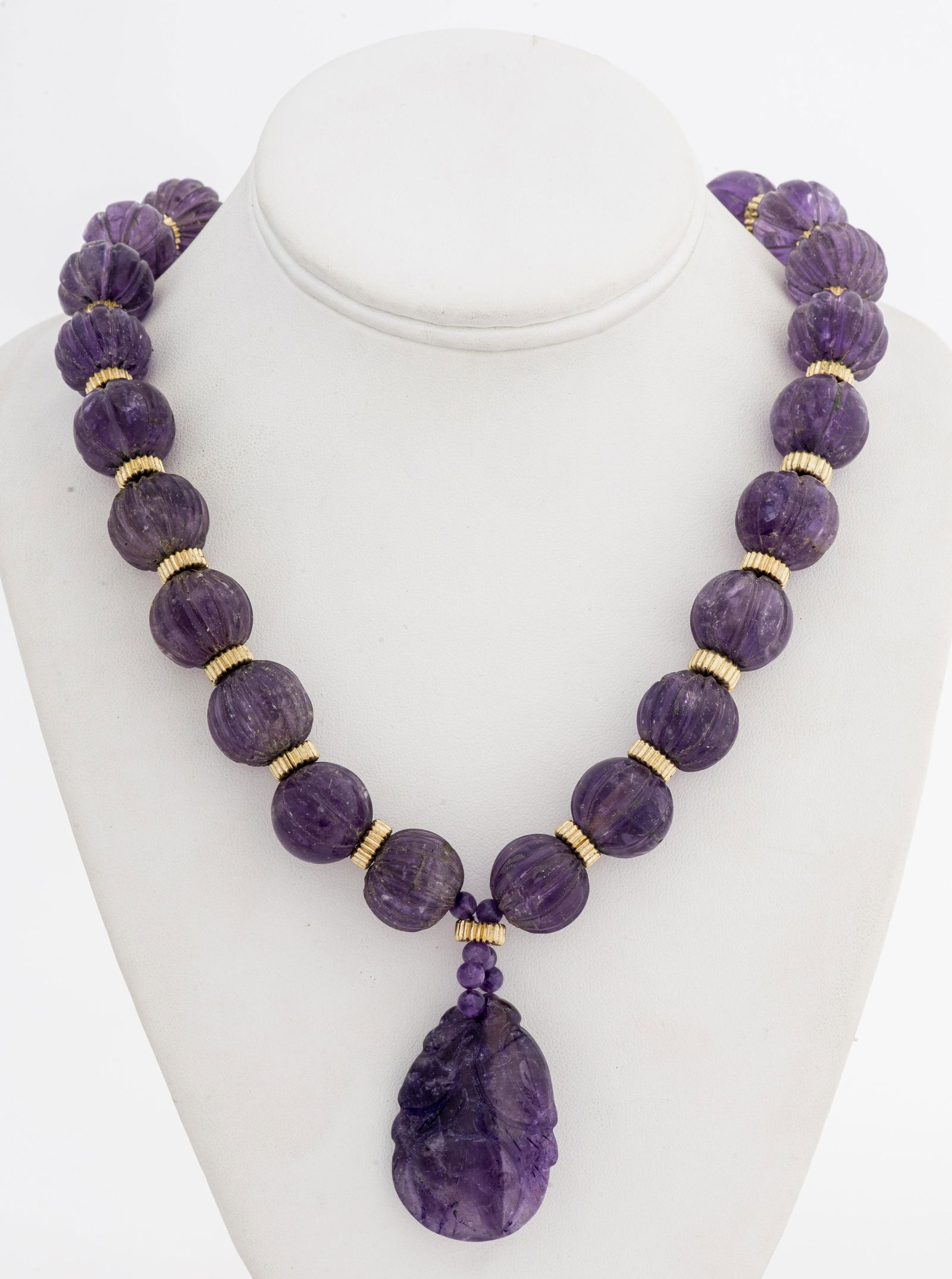Asian Carved Amethyst & 14K Gold Clasp Necklace (1 of 5)