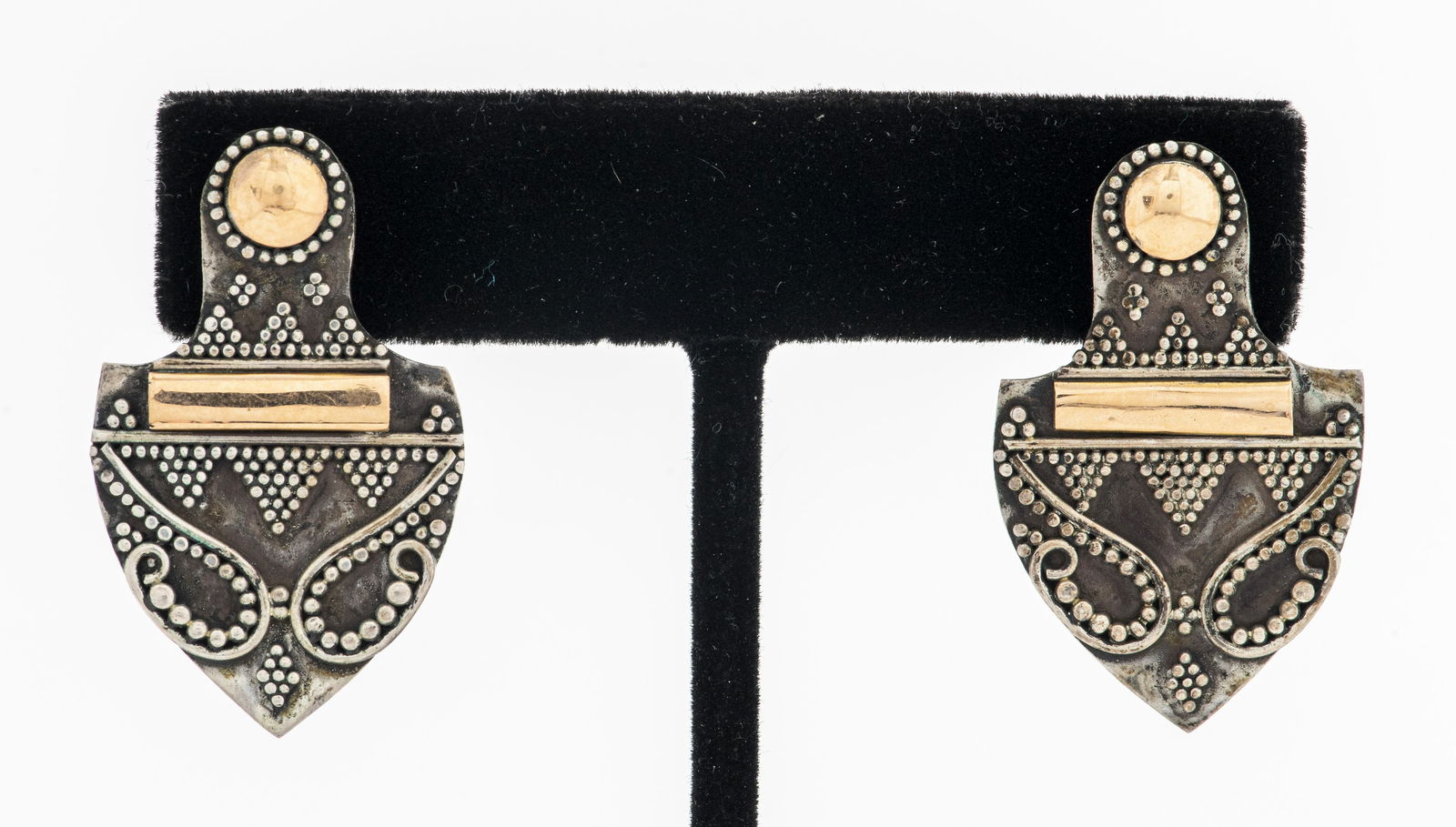 Vintage Tribal Silver & Brass Granulated Earrings (1 of 4)