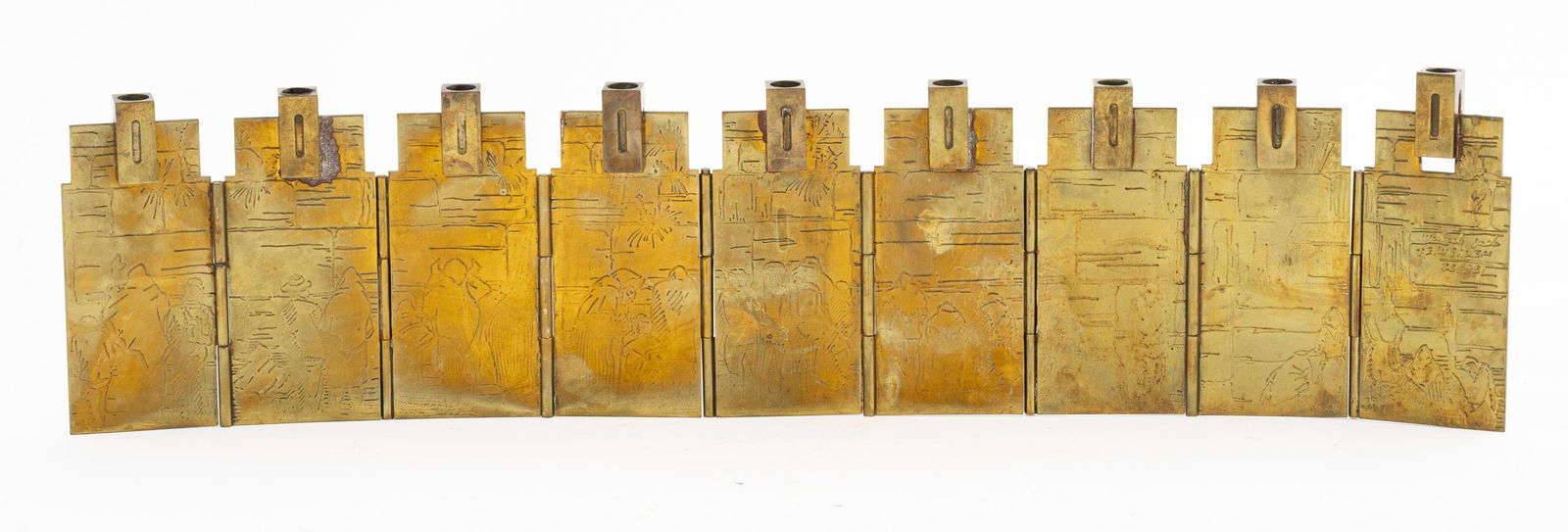 Illegibly Signed Wailing Wall Brass Menorah (1 of 5)