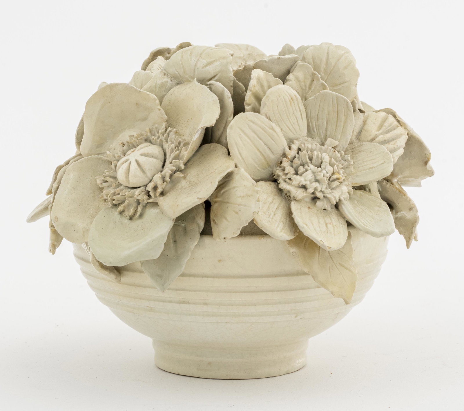 Booths England Ceramic Flower Vase: Booths white ceramic flower vase, made in England, marked. 4" H x 5" W