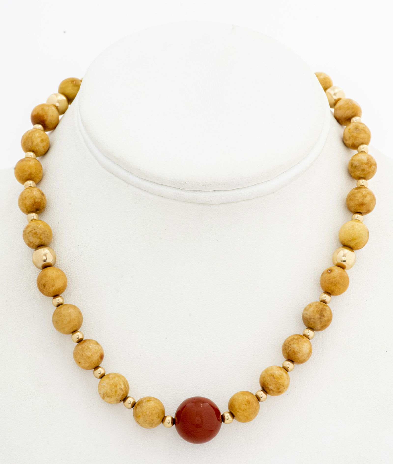 Yellow Jade & Red Jasper Gold-Tone Bead Necklace (1 of 3)