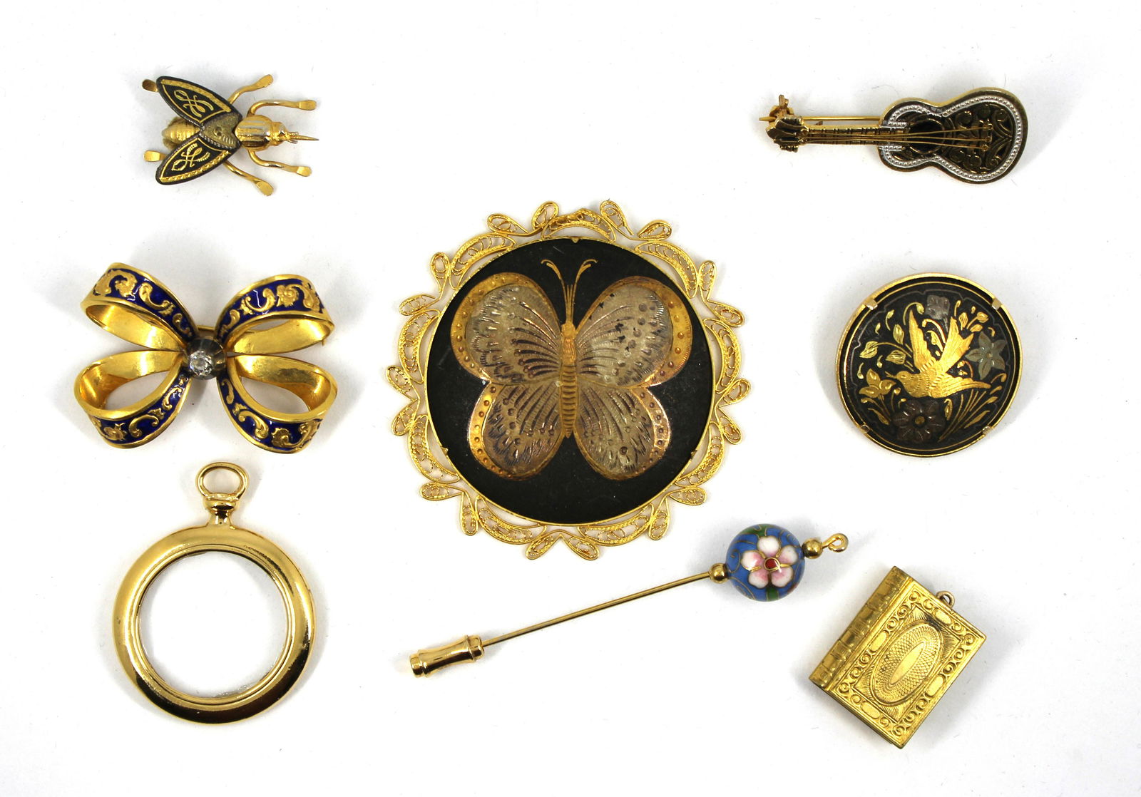 Vintage Costume Gold-Tone Niello & Enamel Jewelry (1 of 14)