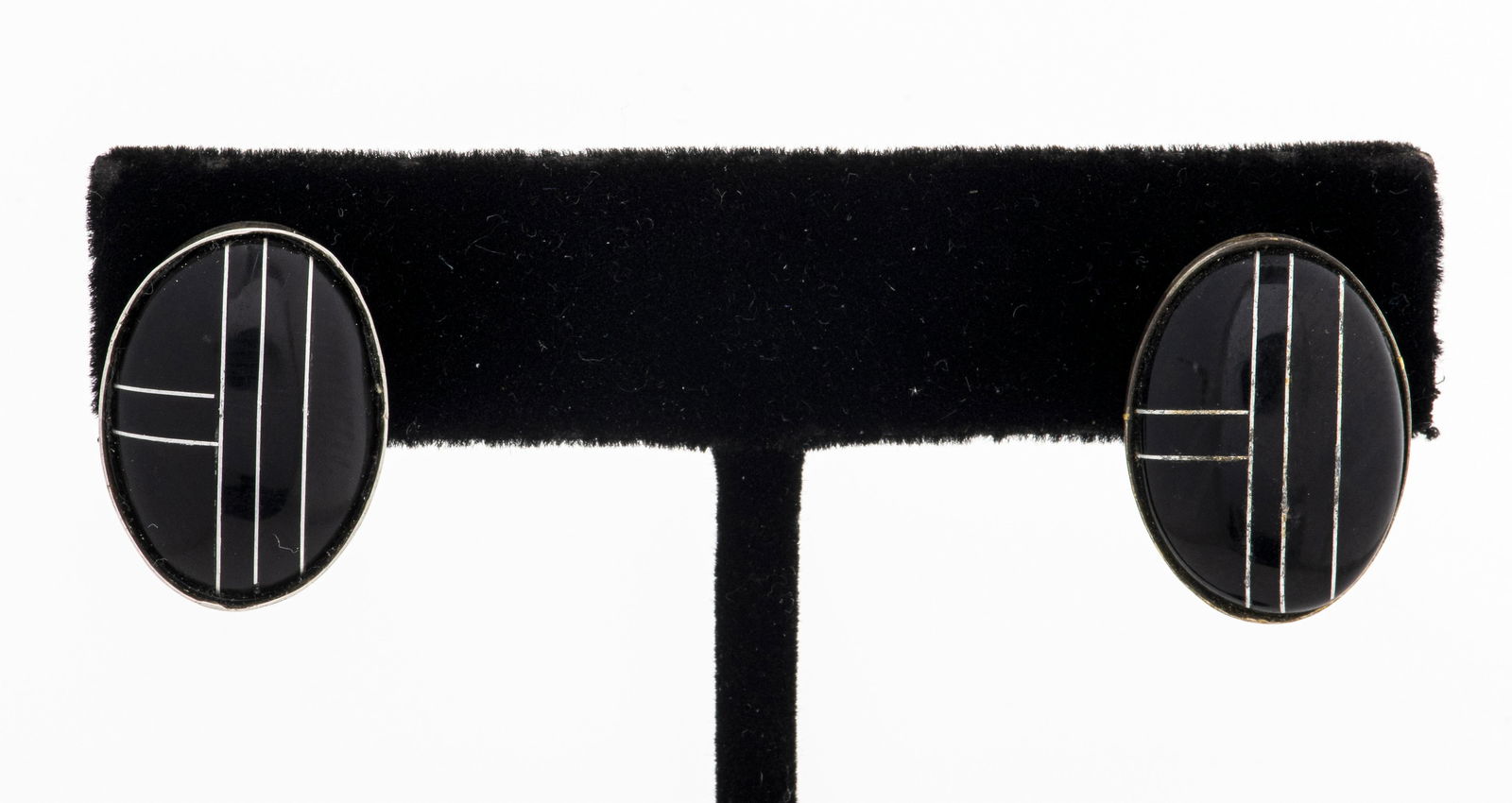 Vintage SK Sterling Silver & Onyx Inlay Earrings (1 of 4)