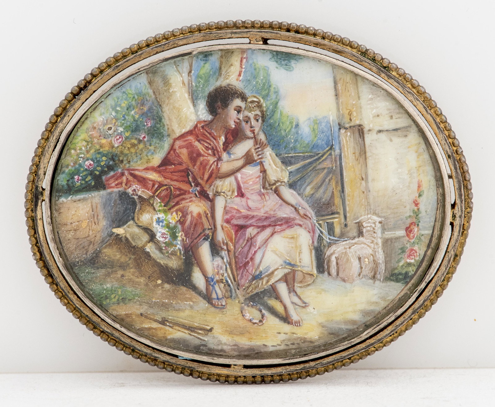 Victorian Silver Hand Painted Brooch (1 of 4)