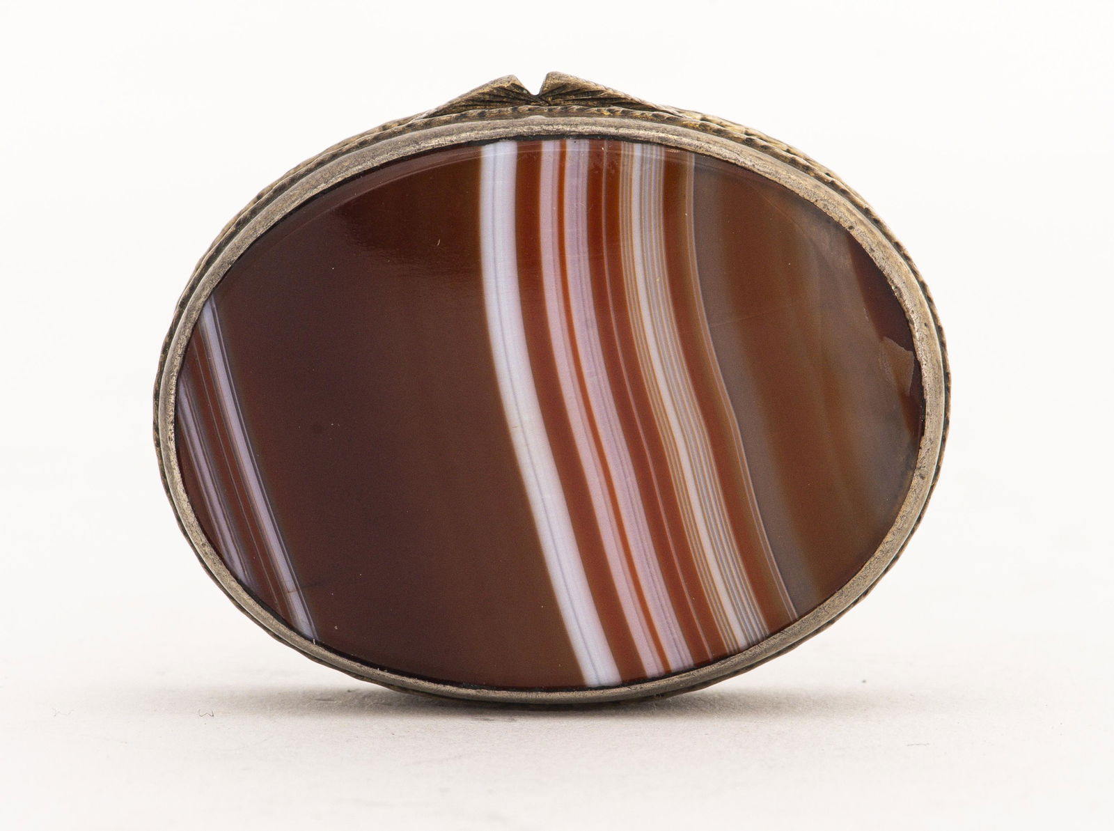 Vintage Italian 800 Silver & Banded Agate Pill Box (1 of 6)