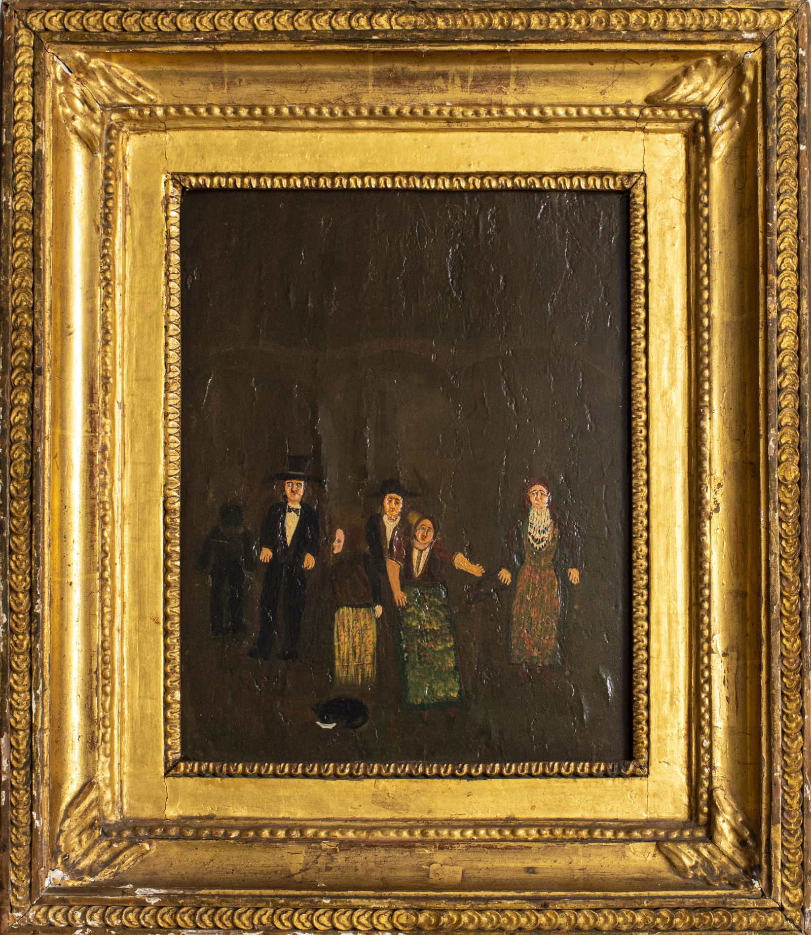 American Folk Art Portrait of Family Oil on Panel (1 of 9)