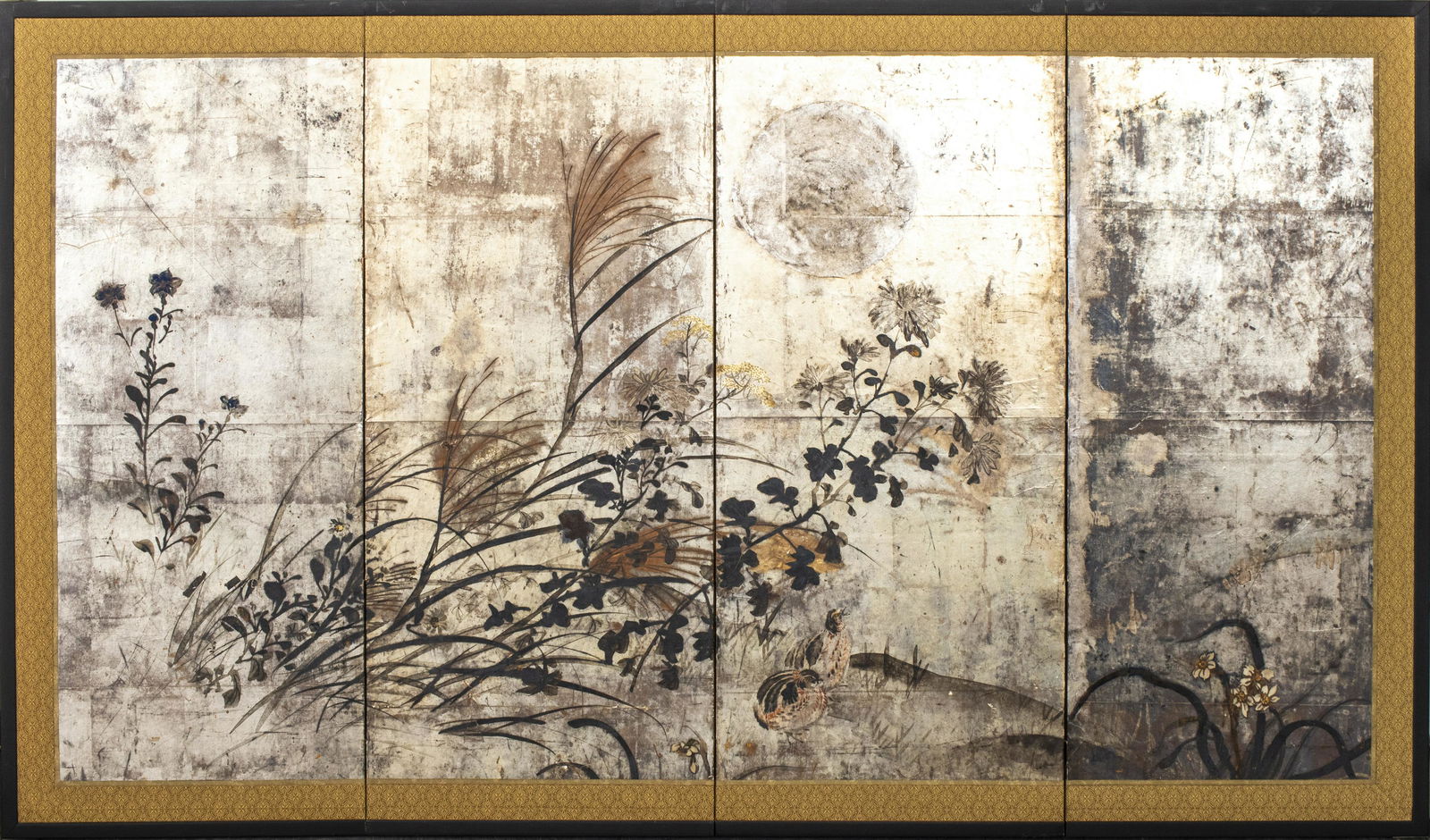Japanese Byobu Screen Autumn Flowers & Silver Moon (1 of 9)