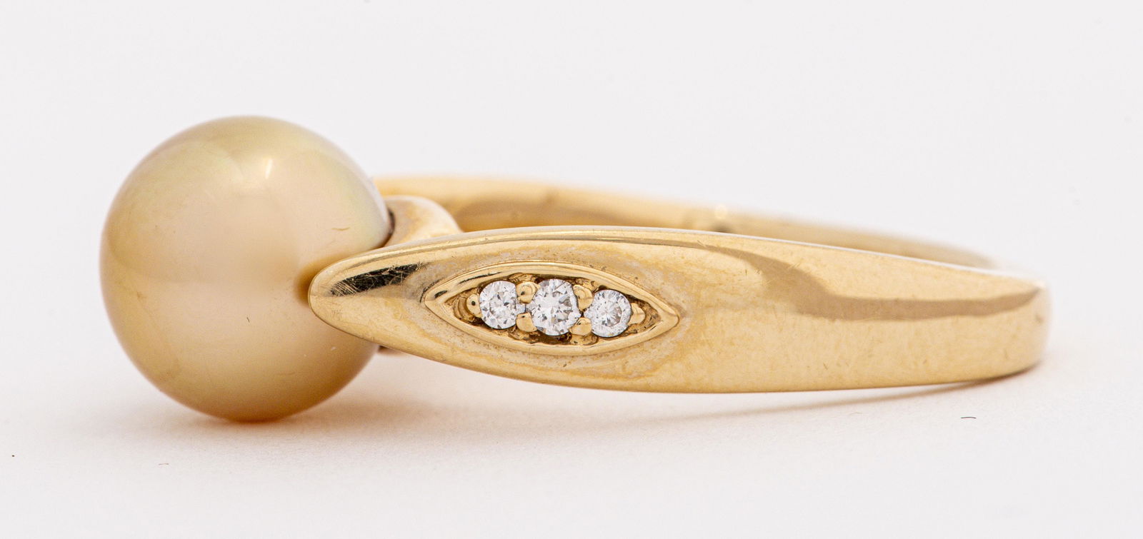 T&S 14K Yellow Gold Cultured Pearl & Diamond Ring (1 of 8)