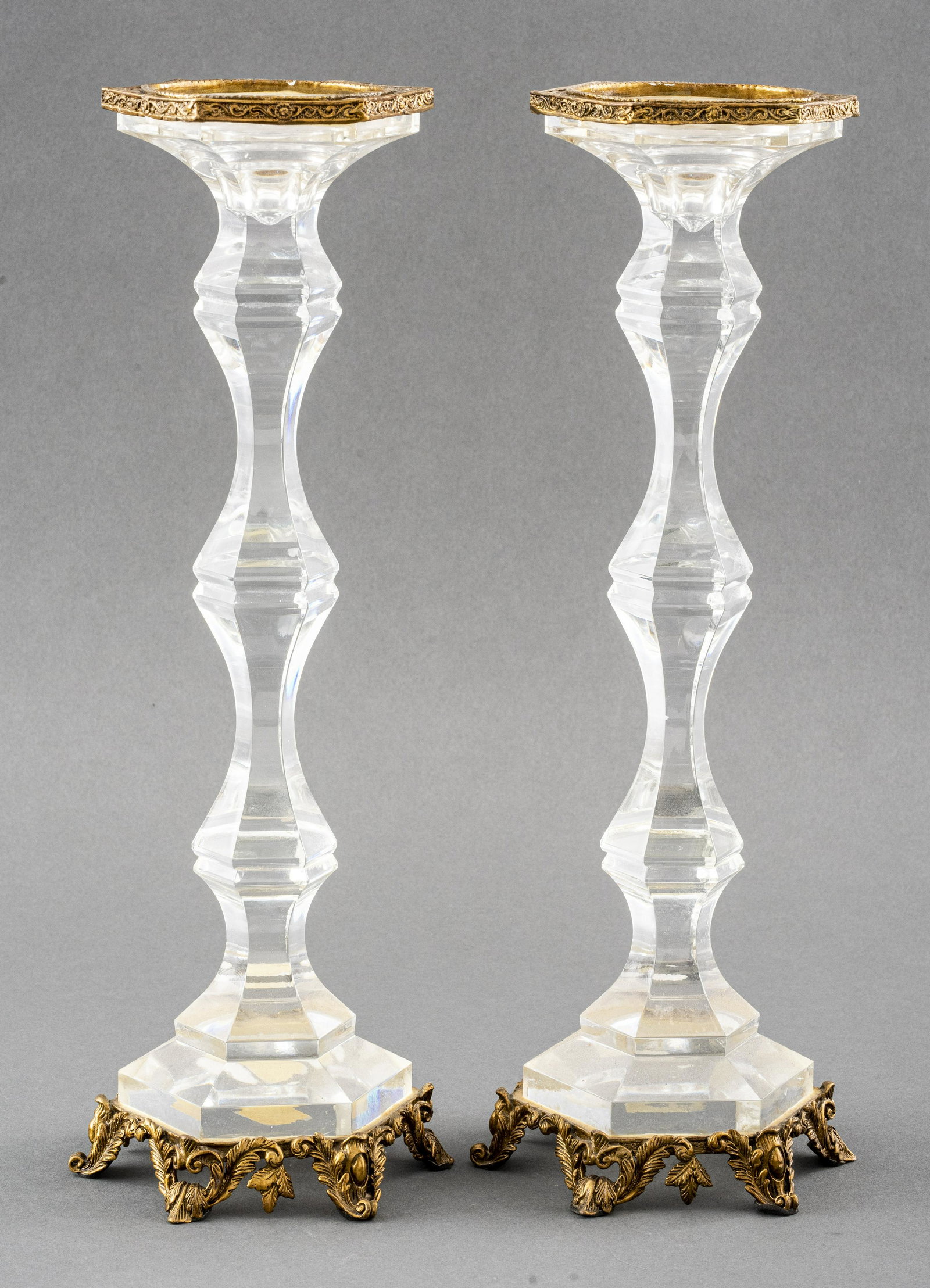 Neoclassical Manner Crystal & Brass Candlesticks (1 of 7)