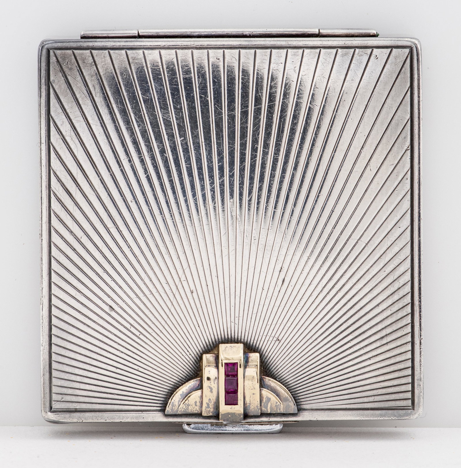 Tiffany & Co. Art Deco Silver & Ruby Compact Box (1 of 5)