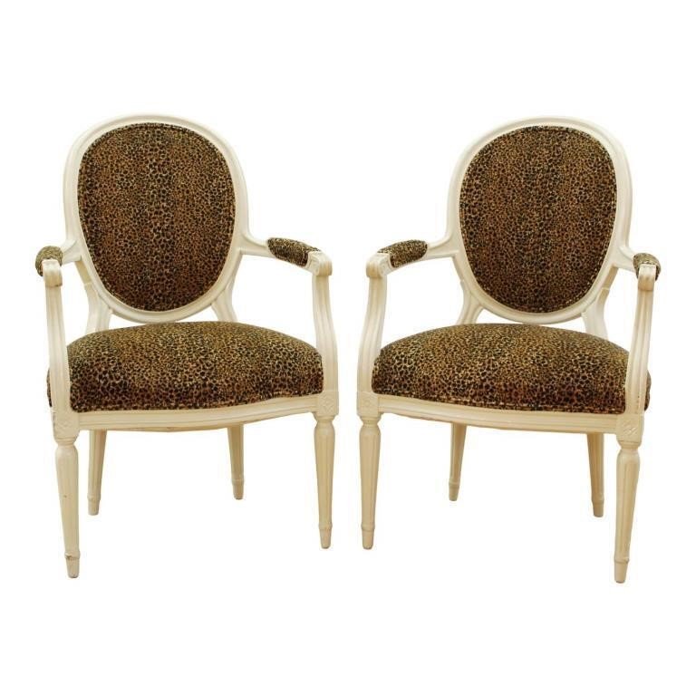 Louis XVI Style Armchairs w Leopard Velvet Upholstery (1 of 7)