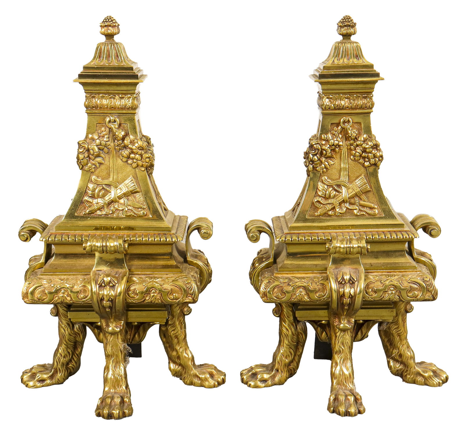 Louis XIV Manner Brass Chenet Andirons, Pr (1 of 8)