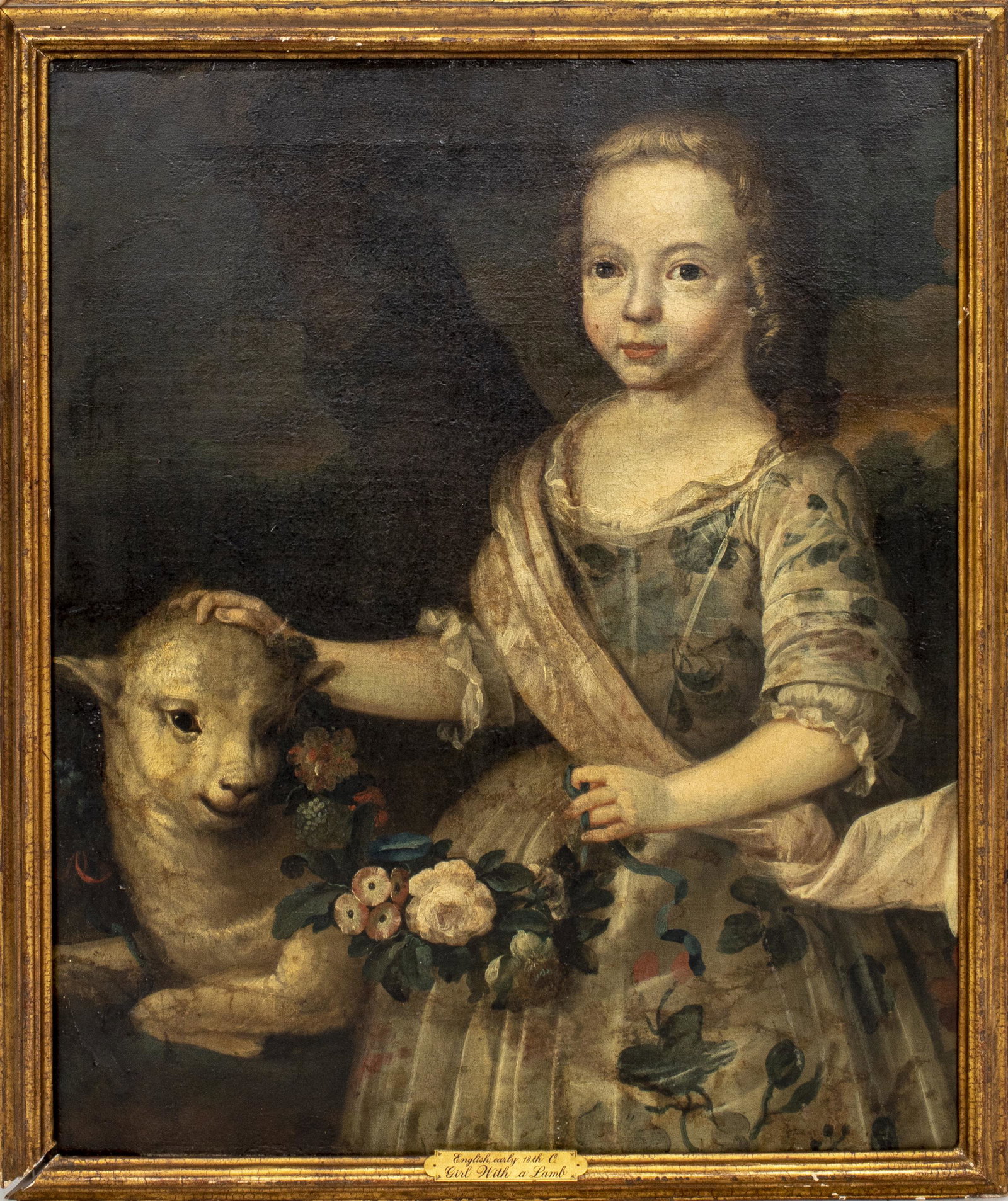 English School "Girl with Lamb" Oil on Canvas (1 of 7)