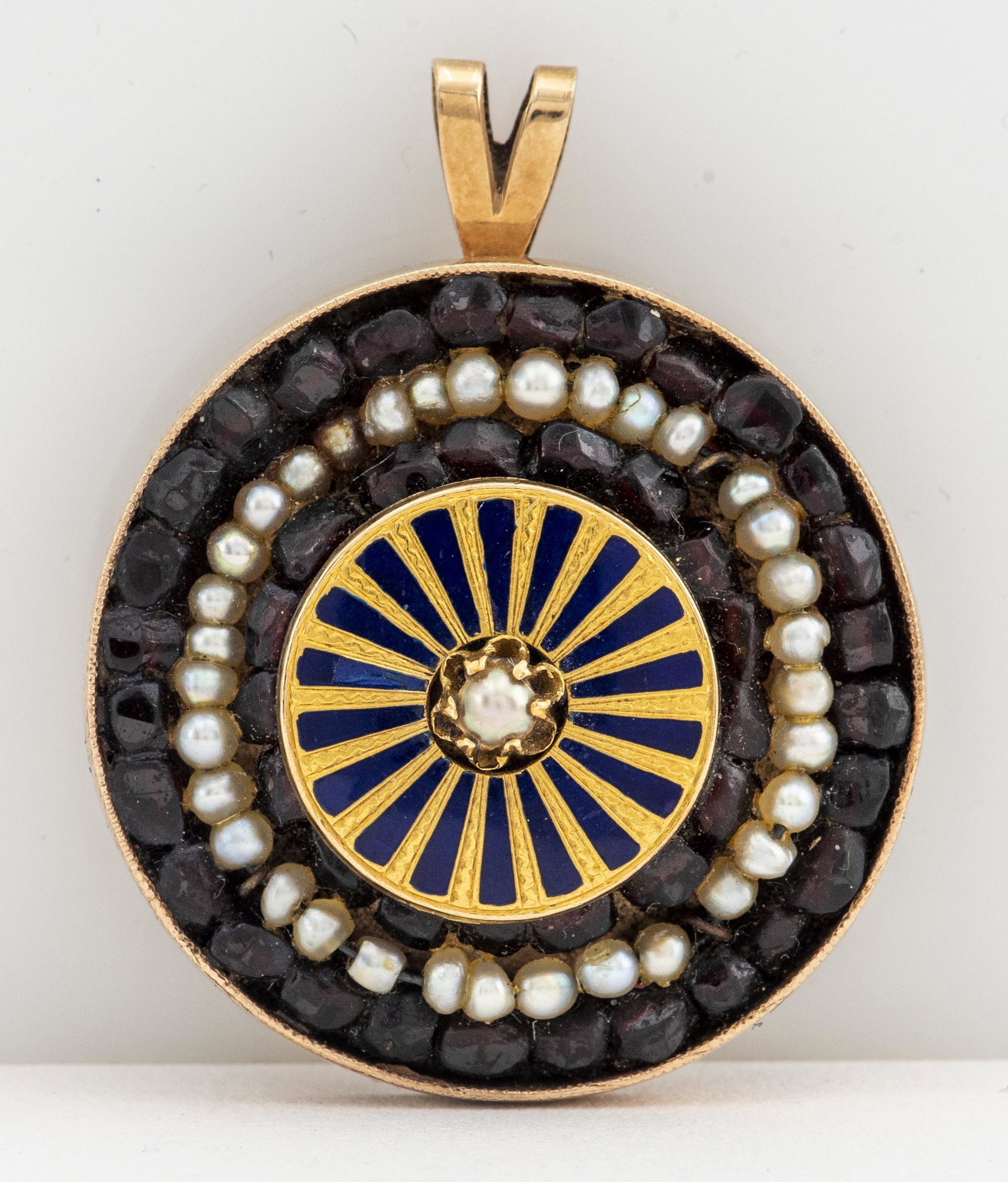 Victorian 14K Gold Pearl Garnet & Enamel Pendant (1 of 10)