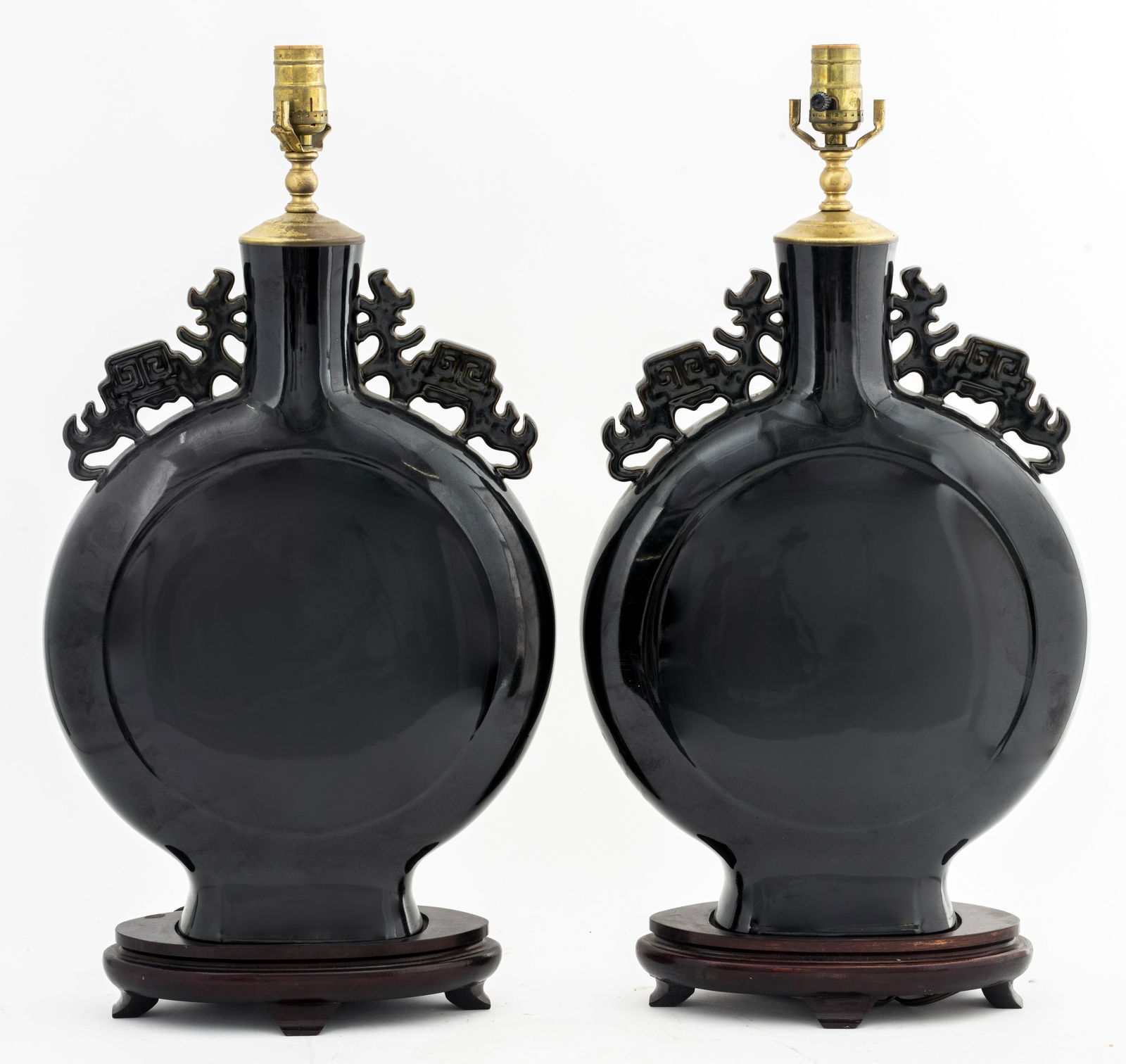 Asian Manner Black Ceramic Vase Table Lamps, Pr (1 of 9)
