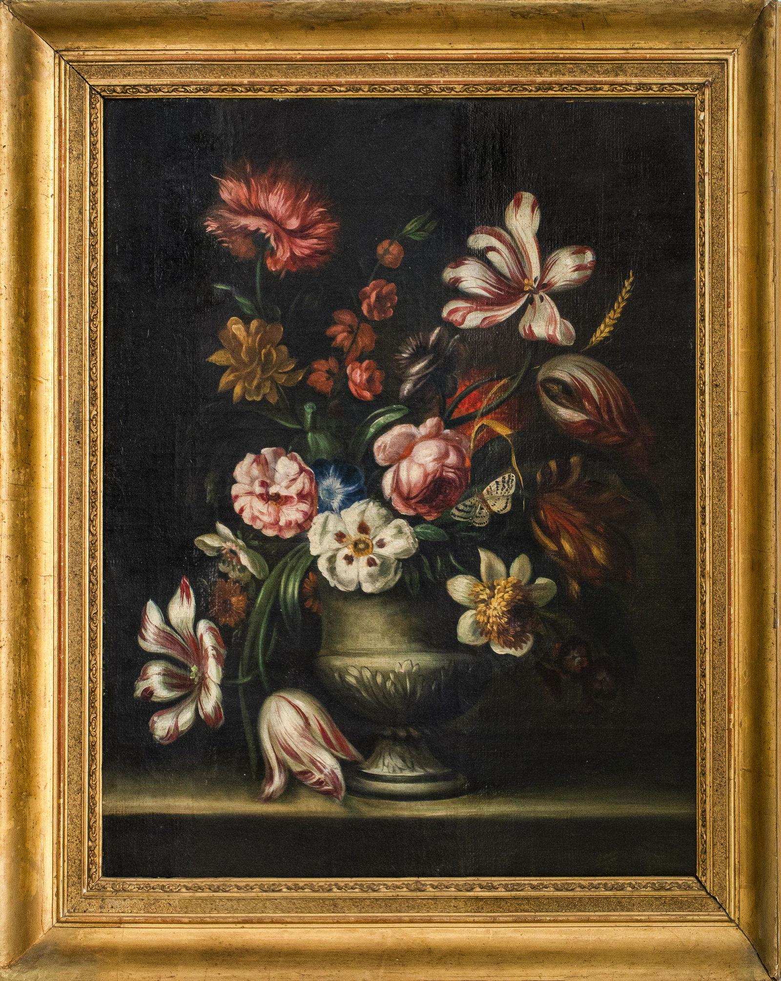 Dutch School Floral Still Life Oil on Canvas: Dutch School floral still life oil on canvas. Image: 25" H x 19.5" W; frame: 31.5" H x 26" W x 2" D. Provenance: Removed from an estate located at 160 E. 65th St.