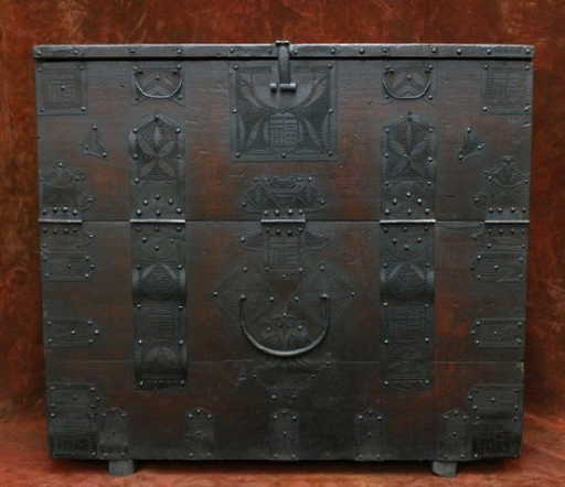 North Korean Antique Ironwork Wooden Chest - North Korean Antique Ironwork Wooden Chest