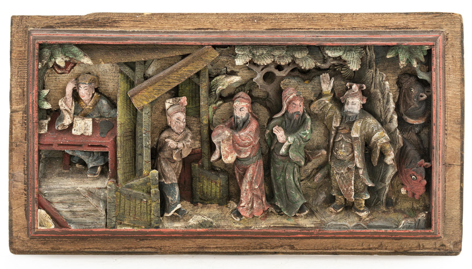 Chinese Hand-Carved Painted Wooden Panel (1 of 5)