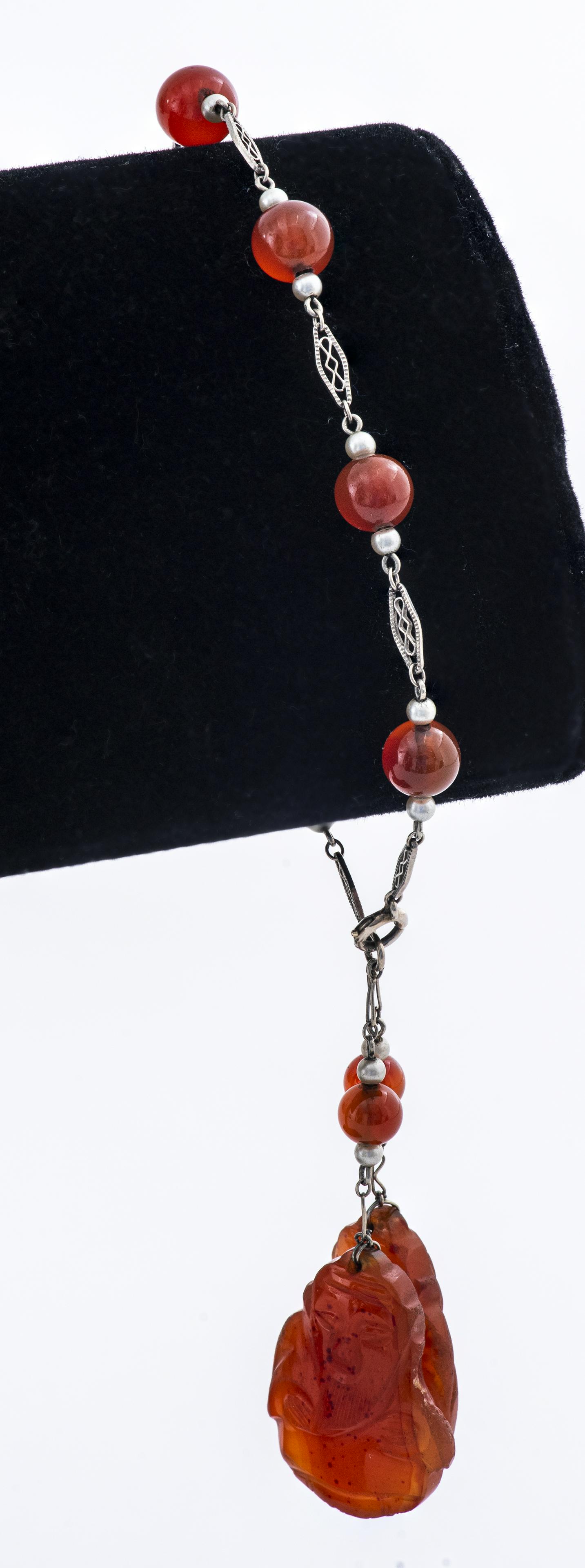 14K Art Deco Chinese Carnelian & Pearl Bracelet (1 of 4)