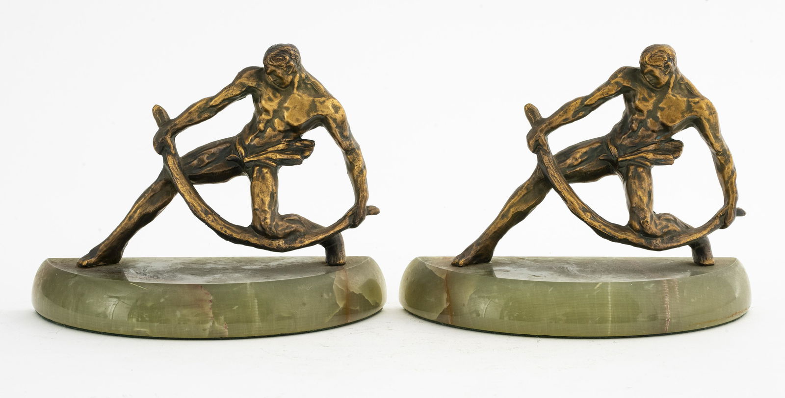 Art Deco Bronze & Green Onyx Bookends, Pair (1 of 11)