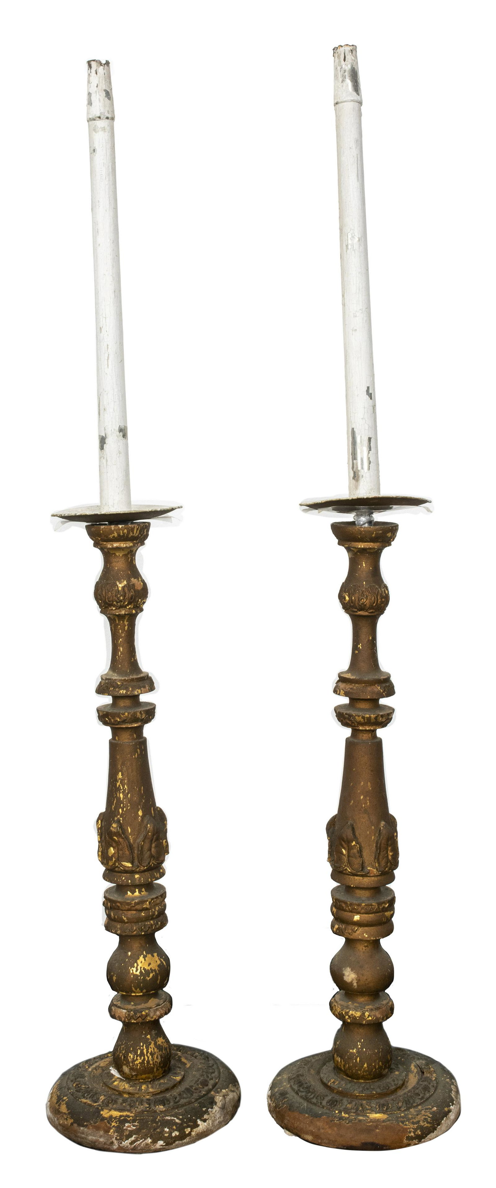 Large Italian Carved Wooden Candlesticks, Pair (1 of 6)