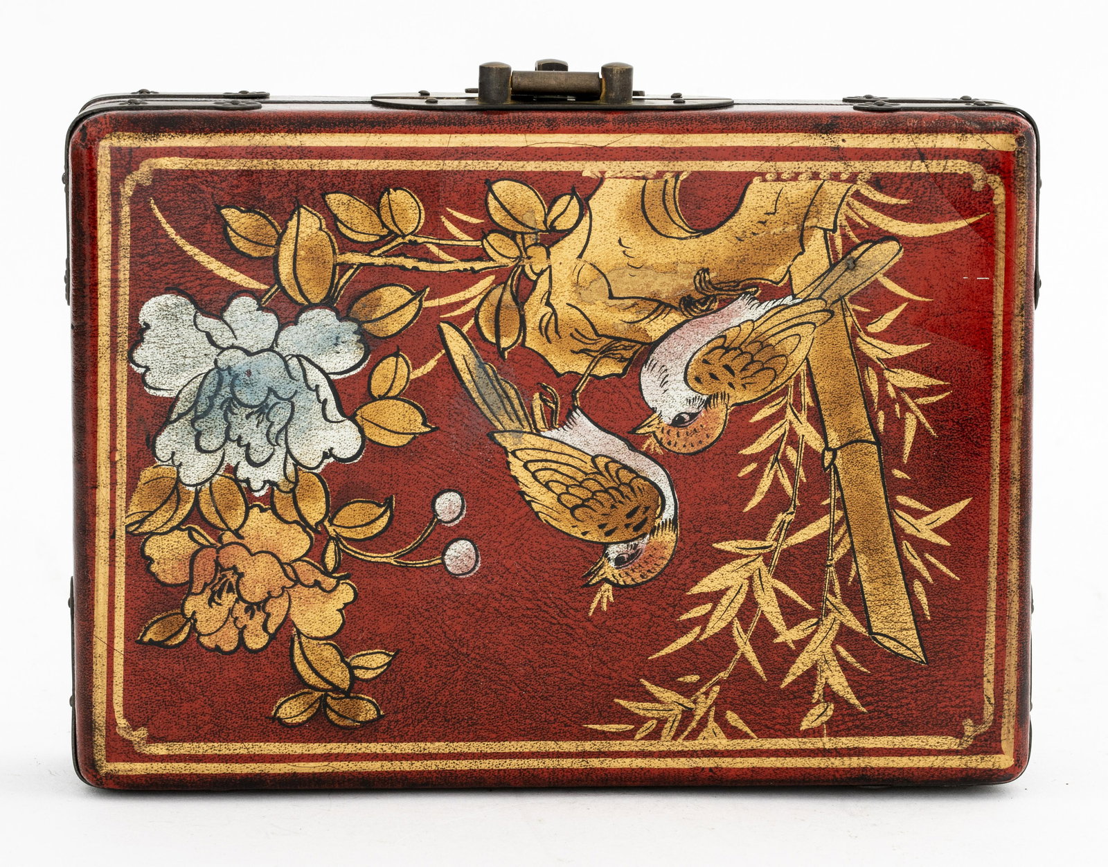 Chinese Painted Leather Playing Card Storage Box (1 of 8)