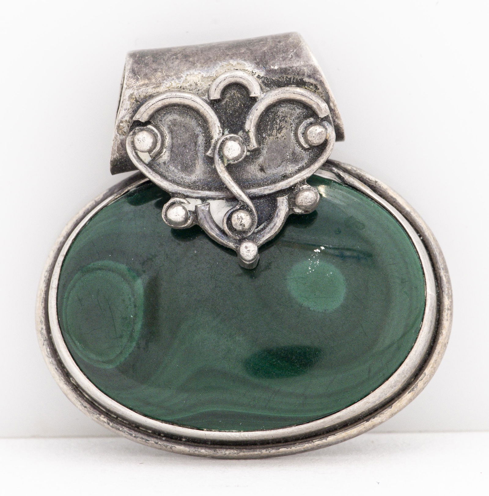 Mid-Century Modern Silver Malachite Slider Pendant (1 of 3)