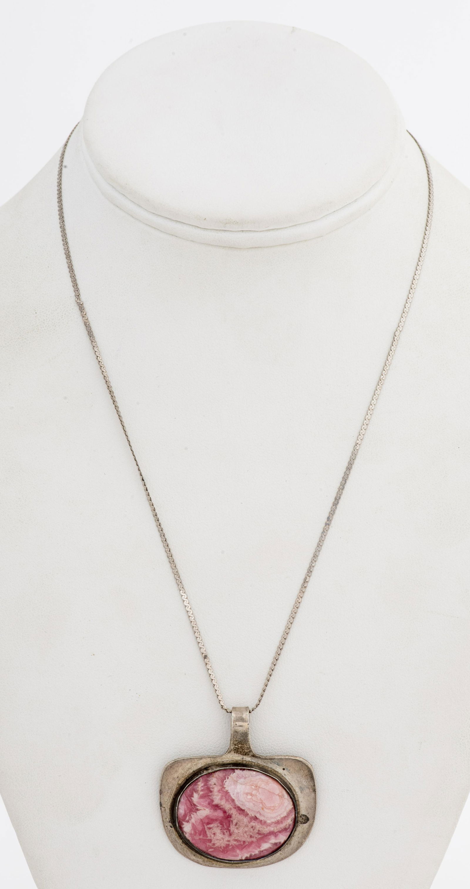 Vintage Silver Rhodochrosite Pendant Necklace (1 of 3)