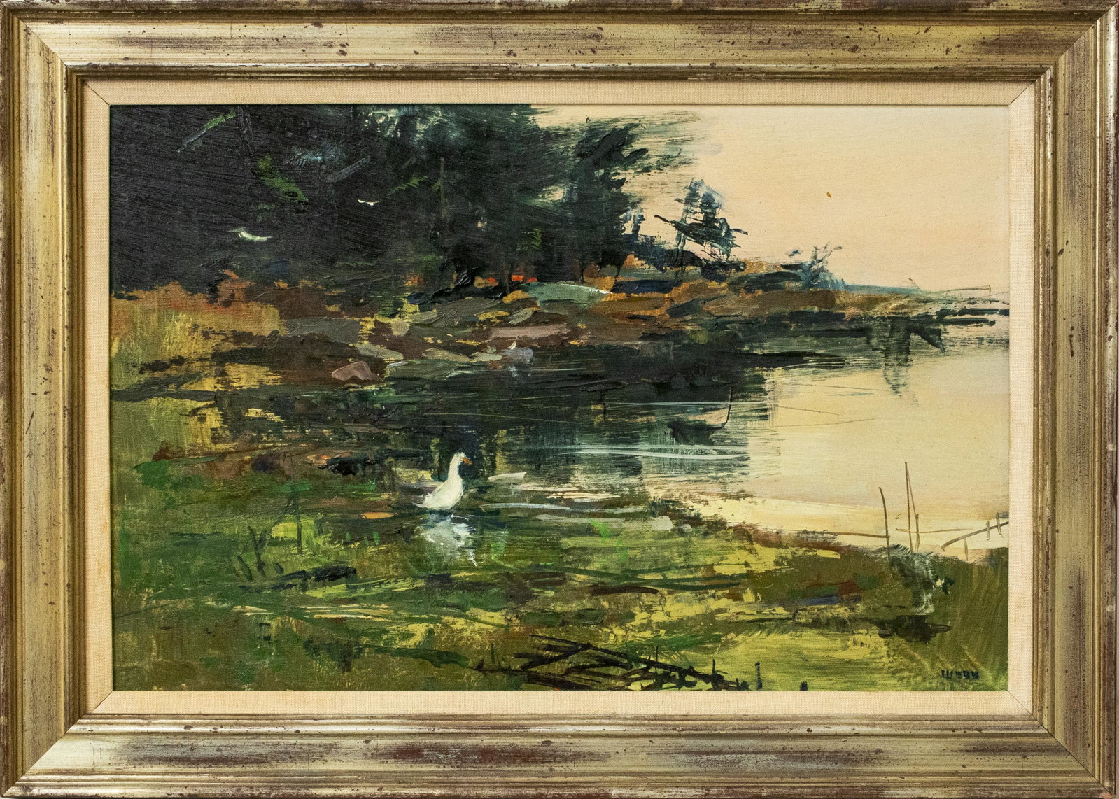 Webb A Lonely Duck Oil on Canvas: Webb, A Lonely Duck, oil on canvas, signed lower right. Image: 11.5" H x 17" W; frame: 15.25" H x 21.5" W