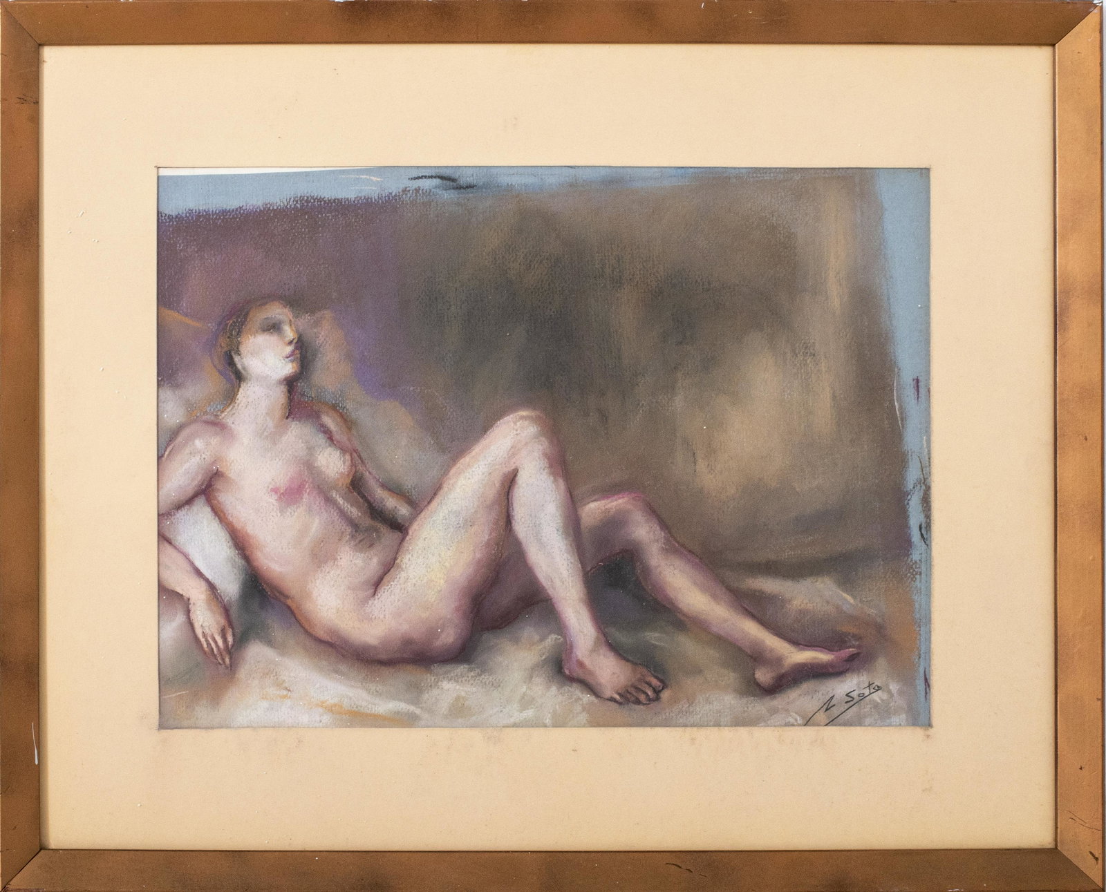 Z. Soto Reclining Nude Pastel: Z. Soto, Reclining Nude, pastel, signed lower right. Image: 13" H x 18; frame: 20.5" H x 25.5" W.
